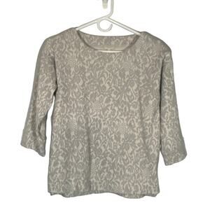 Talbots Gray White Floral Print Career Knit Blouse Women’s SP